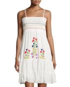 Ruffled Cotton Dress W/embroidery, Eggshell