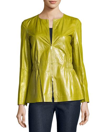 Lucina Zip-front Lambskin Peplum Jacket, Chicory