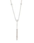 Lariat Necklace W/ Long Bar Drop & Crystal Baguettes