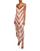 Sequin Fringe V-neck Spaghetti-strap Embroidered Chevron Dress