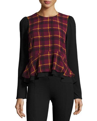 Plaid Ruffled Blouse, Wine Combo
