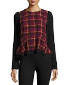 Plaid Ruffled Blouse, Wine Combo