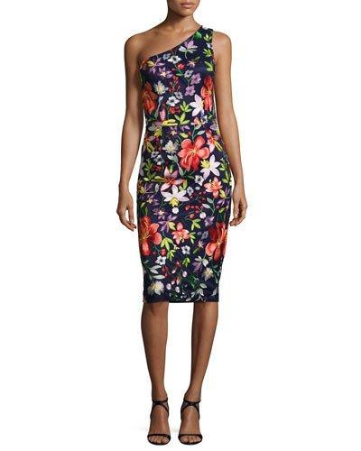 Floral One-shoulder Sheath Dress,