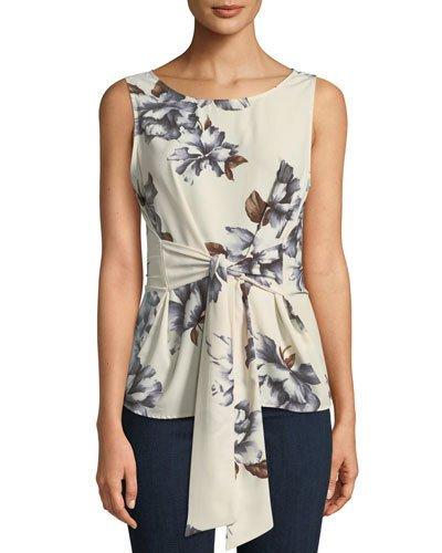 Floral Woven Tie-front Tank
