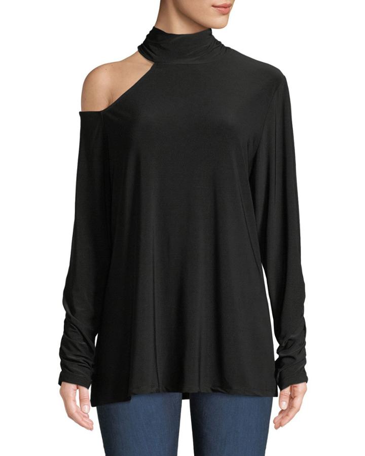 Mock-neck Jersey Top With Cutout