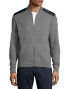 Contrast-patch Zip-front Sweater, Gray/navy