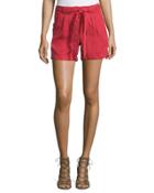 Belted Herringbone Shorts,