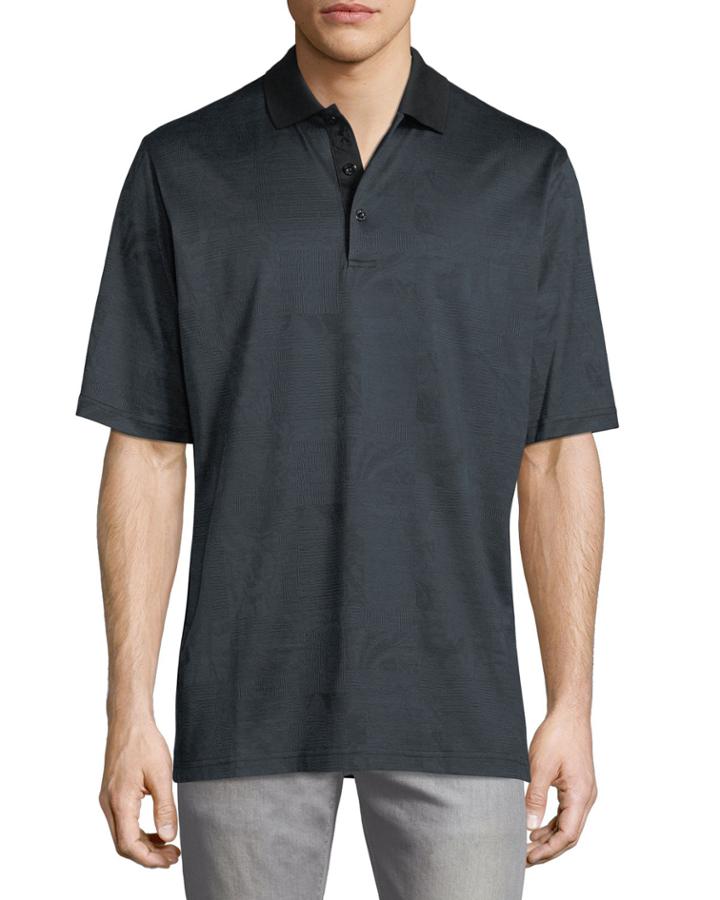 Mercerized-knit Polo Shirt, Charcoal