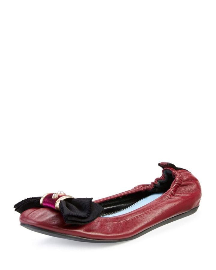 Bow Leather Ballet Flats, Garnet