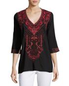 Eros Embroidered Blouse, Black Pattern