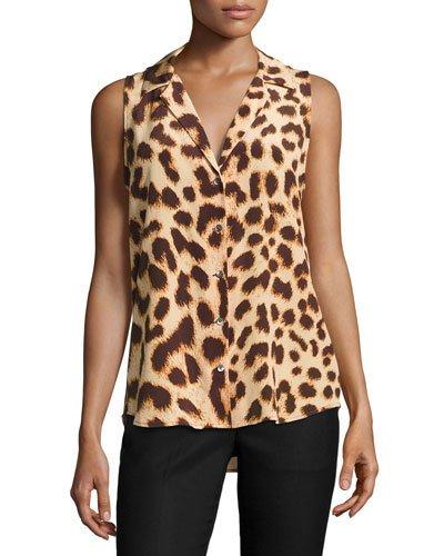 Adalyn Cheetah-print Sleeveless Silk Blouse, Cheetah