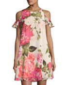 Cold-shoulder Floral-print Shift Dress, Pink Pattern