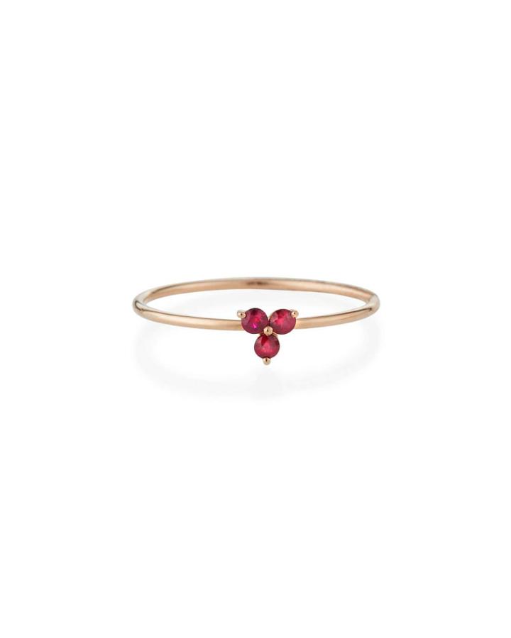 14k Rose Gold Ruby Trio Ring,