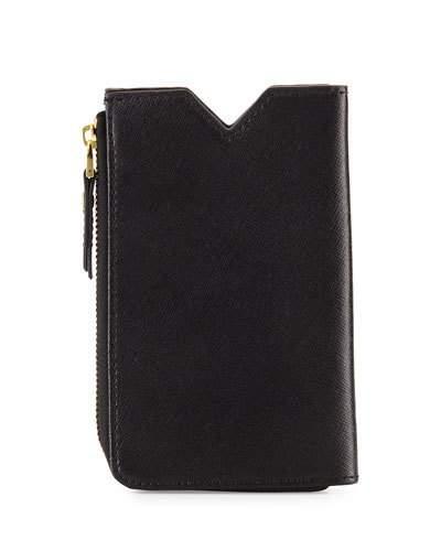 Saffiano Leather Zip-around Phone Wallet, Black