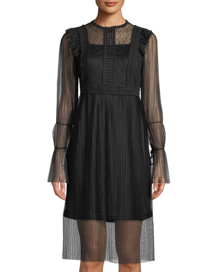 Pleated-lace Peasant Dress