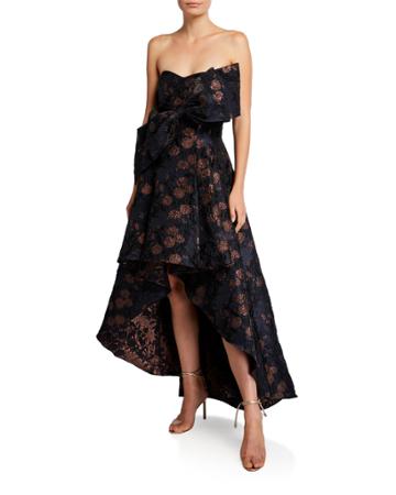 Strapless Brocade High-low Cocktail Dress With