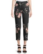 Cropped Floral-twill Belted Pants