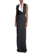 Sleeveless Two-tone Gown, Black/white
