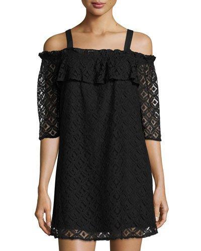 Geometric-lace Off-the-shoulder Cocktail Dress