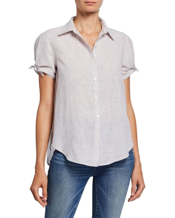 Stripe Linen Button-front