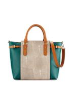 Valeria Colorblock Stingray Tote Bag, Green/taupe