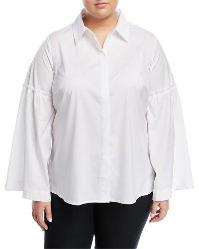 Poplin Bell-sleeve Blouse,