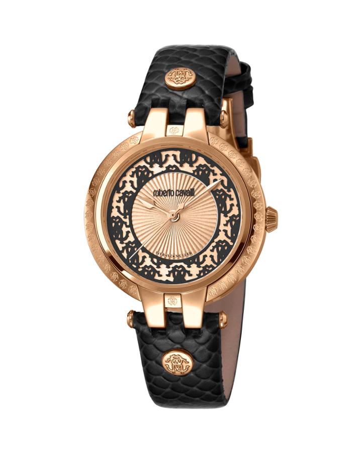 40mm Contrast Logo Watch W/ Leather Strap, Rose/black