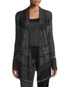 Zenoria Lace-panel Open Artisan Cardigan, Caviar/multi