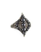 Black Spinel & Champagne Diamond Pointed Ring,
