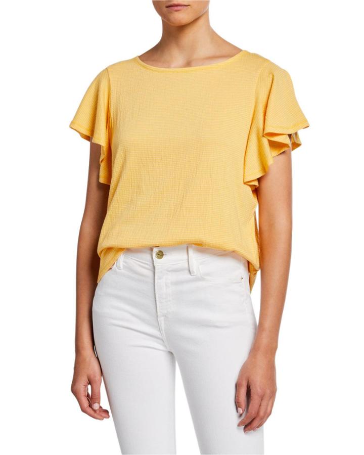 Textured Flutter Cap-sleeve Knit Top
