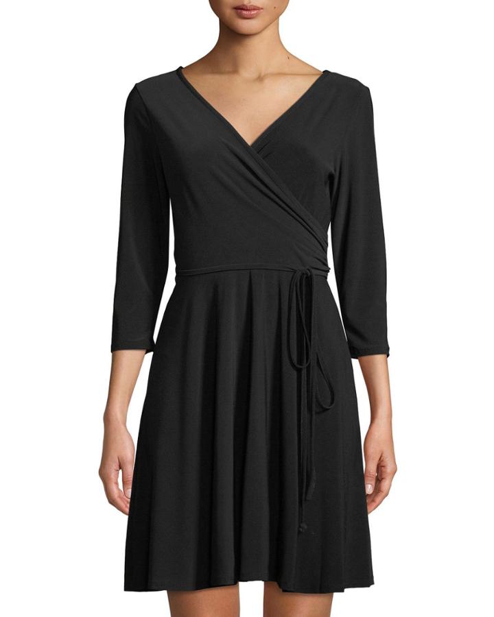 3/4-sleeve A-line Wrap Dress