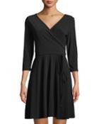 3/4-sleeve A-line Wrap Dress
