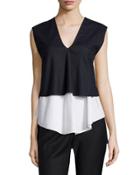 Tiered Pinstripe V-neck Top,