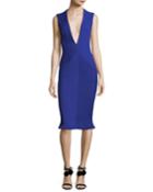 Sleeveless Deep V-neck Pintucked Crepe Tulip Cocktail Dress