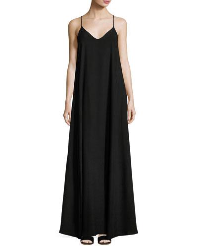Spaghetti-strap A-line Maxi Dress, Black