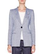Houndstooth-print Linen Jacket, Blue/ivory