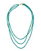 Long Triple-strand Paper Beaded Necklace, Aqua