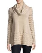 Cowl-neck Basketweave Sweater, Candied