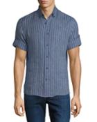 Leisure-fit Rolled-sleeve Striped Button-down