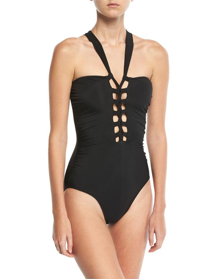 Wendy Lace-up Front Solid One-piece