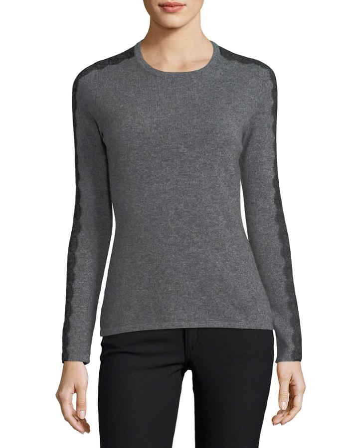 Lace-trimmed Crewneck Cashmere