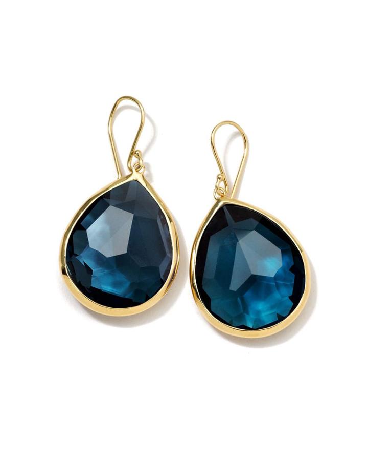 18k Gold Rock Candy Large Teardrop Earrings In London Blue Topaz