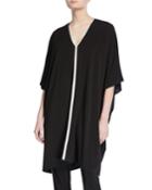 V-neck Sleeveless Matte Jersey Kaftan Dress W/ Contrast Knit Trim