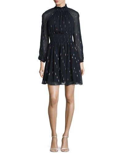 Metallic Chiffon Smocked-waist Dress