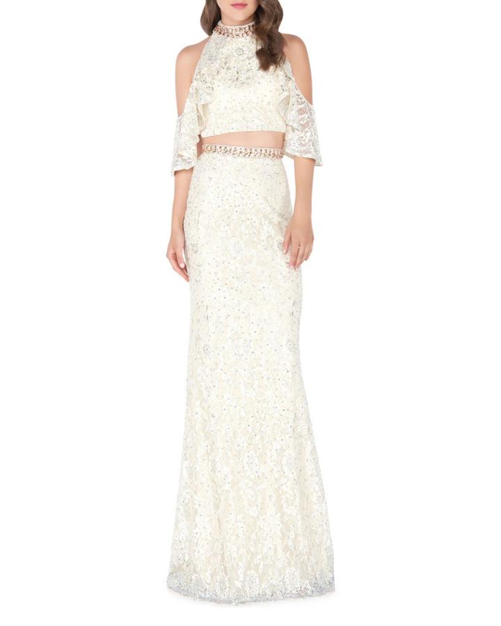 High-neck Ruffle Lace Two-piece Gown