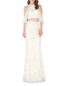 High-neck Ruffle Lace Two-piece Gown