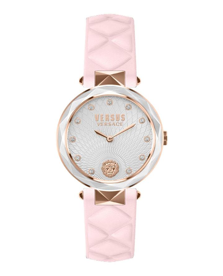 36mm Covent Garden Crystal Watch W/ Leather Strap, Rose/pink