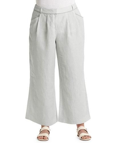 Wide-leg Flared Linen Pants, Vapor Melange, Women's