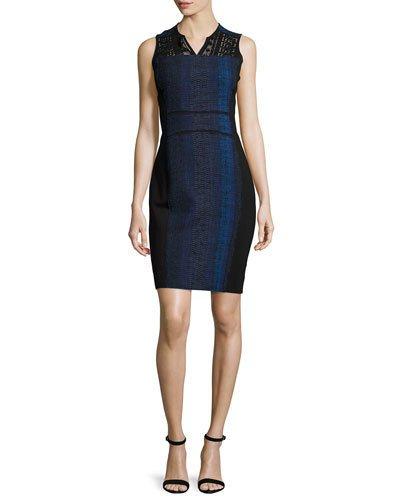 Cassandra Striped Tweed Sheath Dress, Black