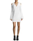 Bell-sleeve Cold-shoulder Dress, White